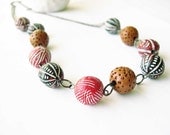 Tribal Style Beaded Necklace - Chunky Bead Jewelry, Long Necklace, Earthy, Red, Black, Brown, Ceramic Jewelry