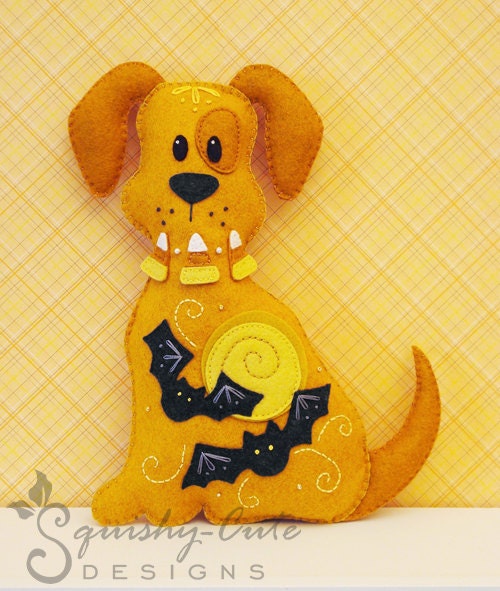 Dog Stuffed Animal Pattern - Felt Plushie Sewing Pattern & Tutorial - Spooky the Halloween Dog - Halloween Embroidery Pattern PDF