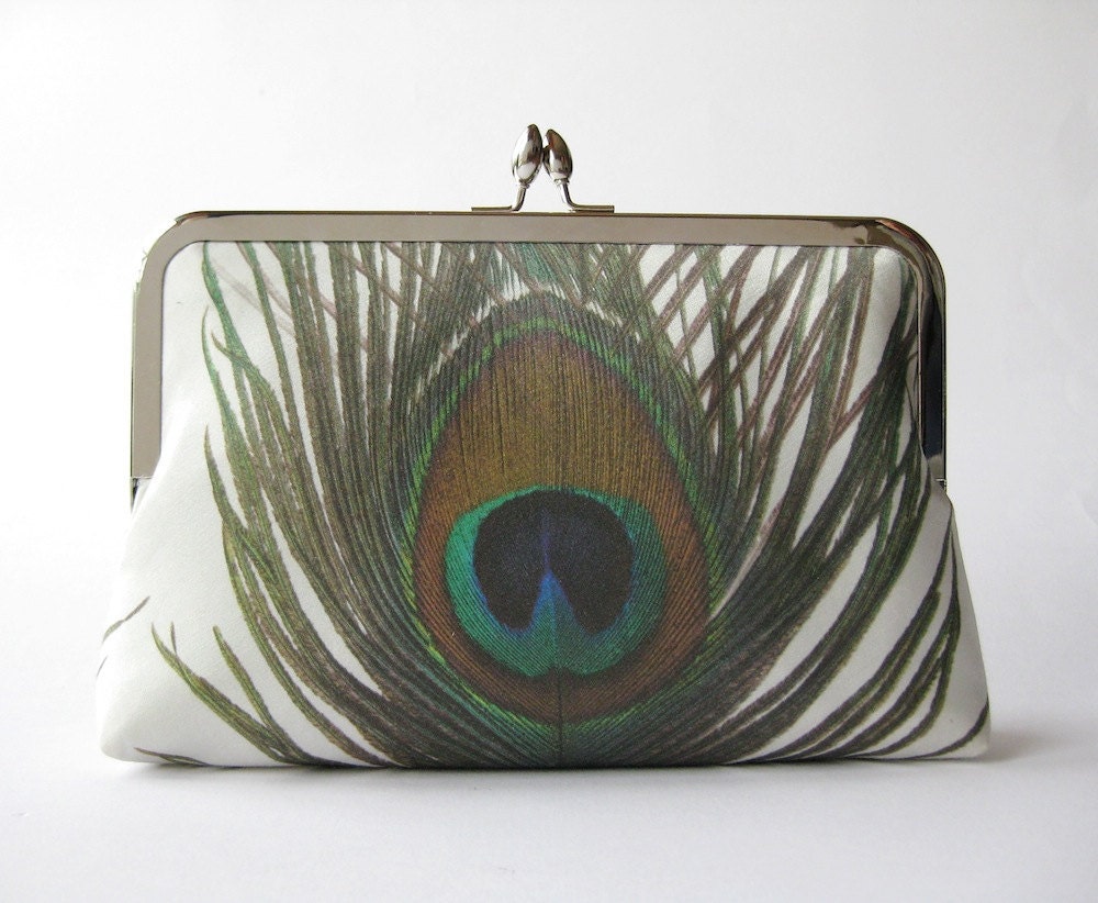 Peacock Feather Silk,Bridal clutch, Wedding clutch, Evening purse, Bridesmaid clutch by Bag Noir clutch