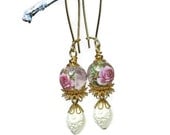 Floral Earrings, Pink Rose Earrings