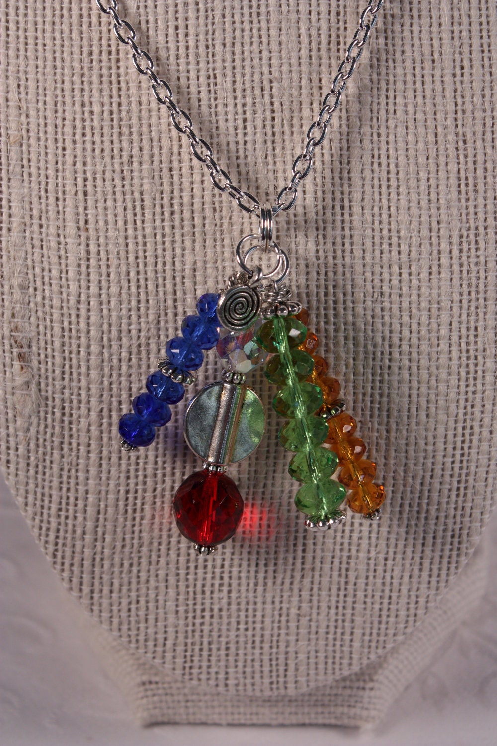 Cluster Necklace - Czech Glass Beads and Pewter Charm, 18 inches
