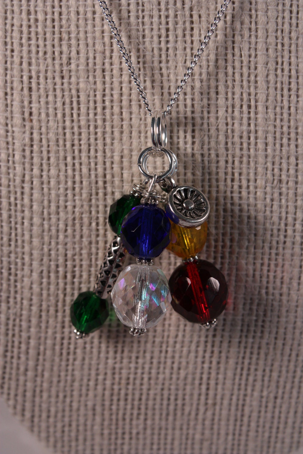 Cluster Necklace - Czech Glass Beads and Pewter Charm, 18 inches