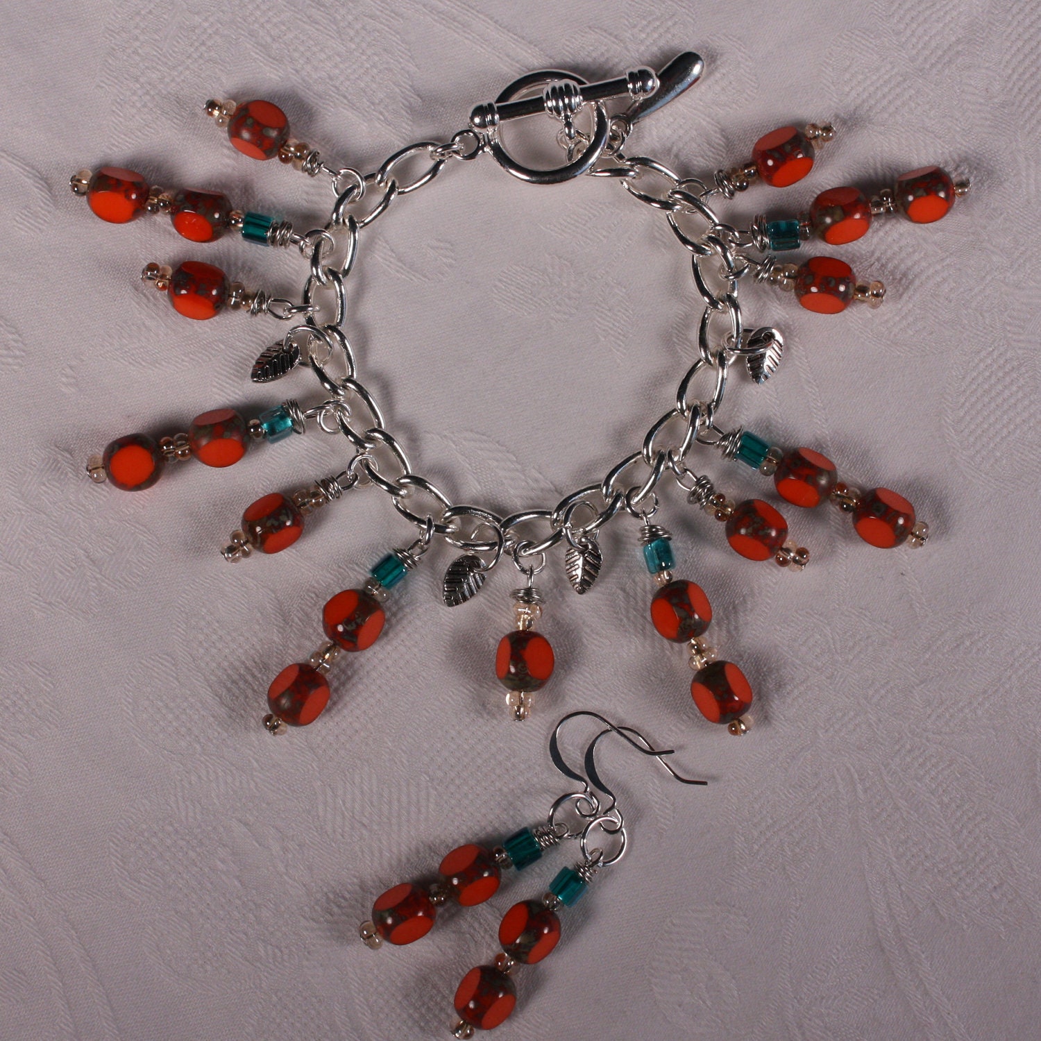 Charm Bracelet  and Earrings Set - Czech Glass Beads