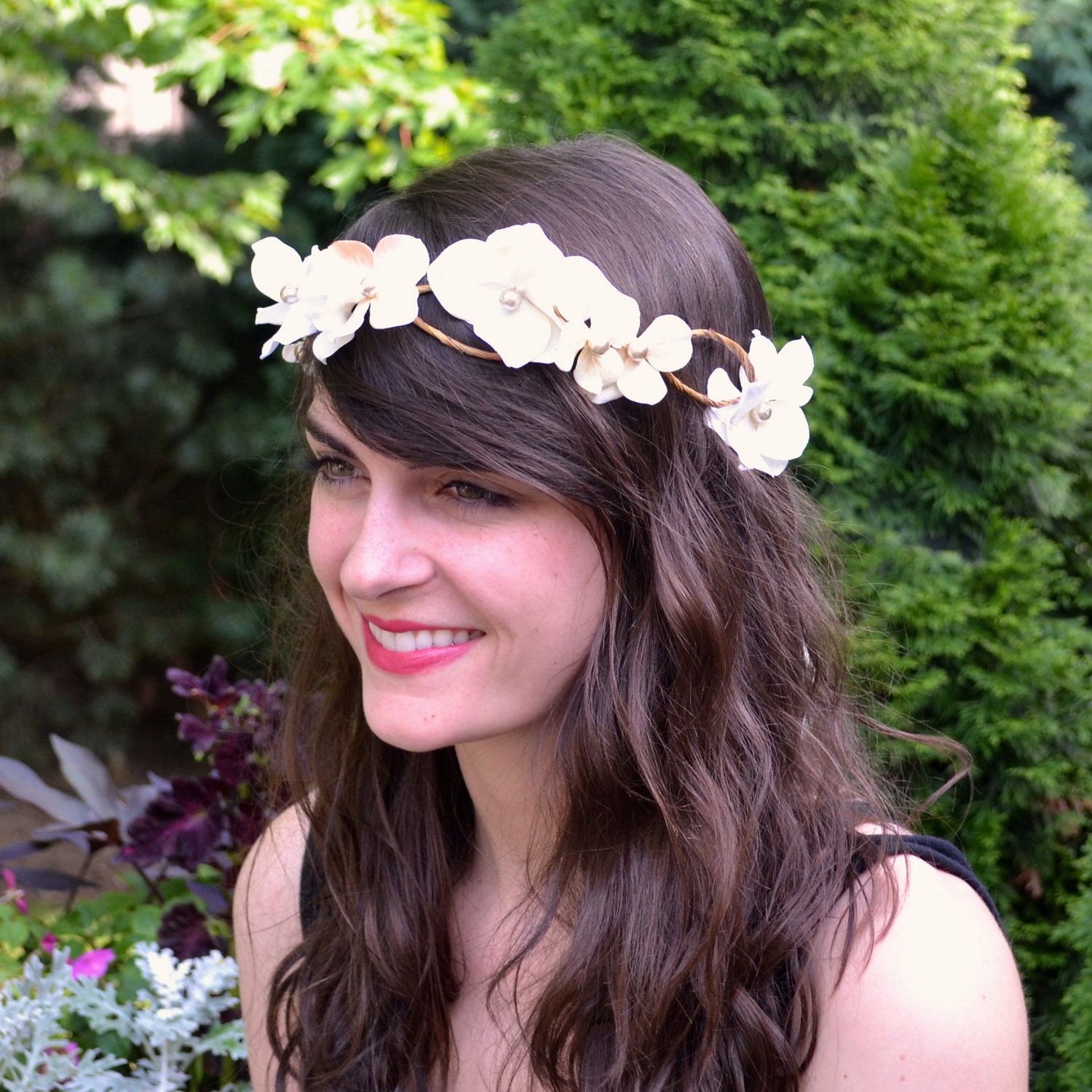 Creamy Ivory Flowers Bridal Hair Wreath for Women Handmade by Jill's Boutique on Etsy