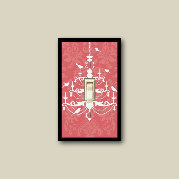 wall decor, chandelier switch plate cover, shabby chic home decor, bird silhouette pink decor DP-060-S1