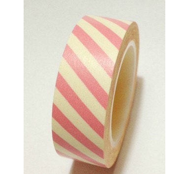Japanese Washi Masking Tape -  Pink and Cream Stripe Line 10m