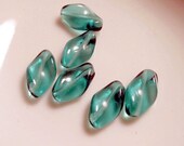 6 Vintage Teal Glass Twisted Beads DESTASH