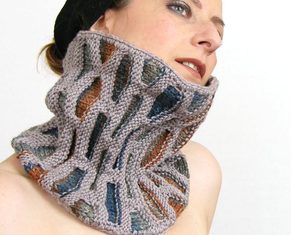 neck warmer turtle neck tube scarf knit honeycomb motif orchid brown blue fall autumn therougett curationnation