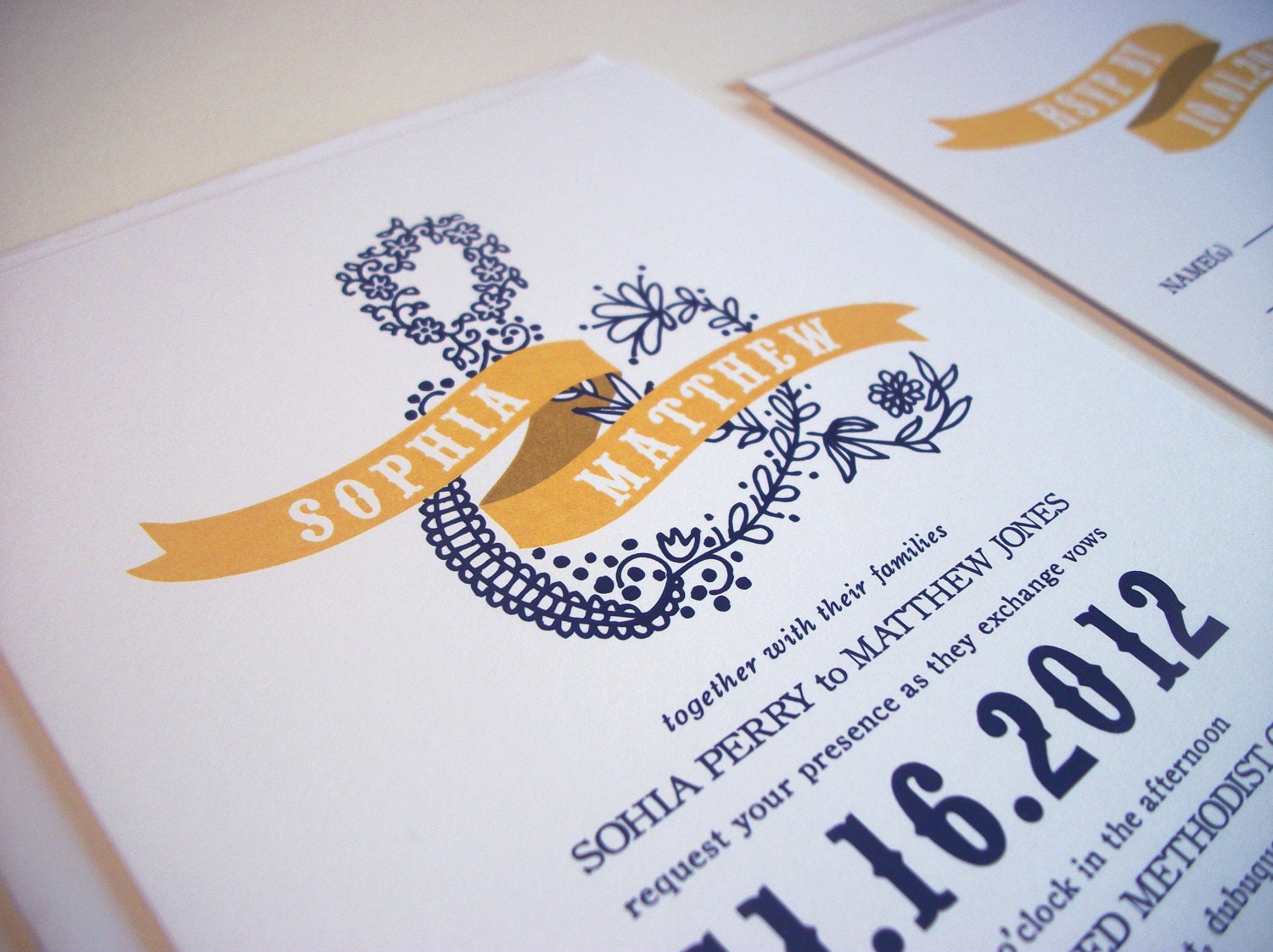 Digital Printable, illustrated ampersand Wedding Invitation set, Sophia design
