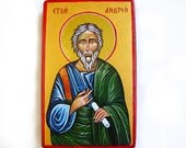 Saint Andrew,  St Andreas - handpainted icon, Orthodox Christian style- 6 by 4 inches