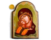 Virgin Mary and Christ child, Eleusa Icon - The Virgin of Vladimir - 12 X 8 inches handpainted orthodox icon - MADE TO ORDER