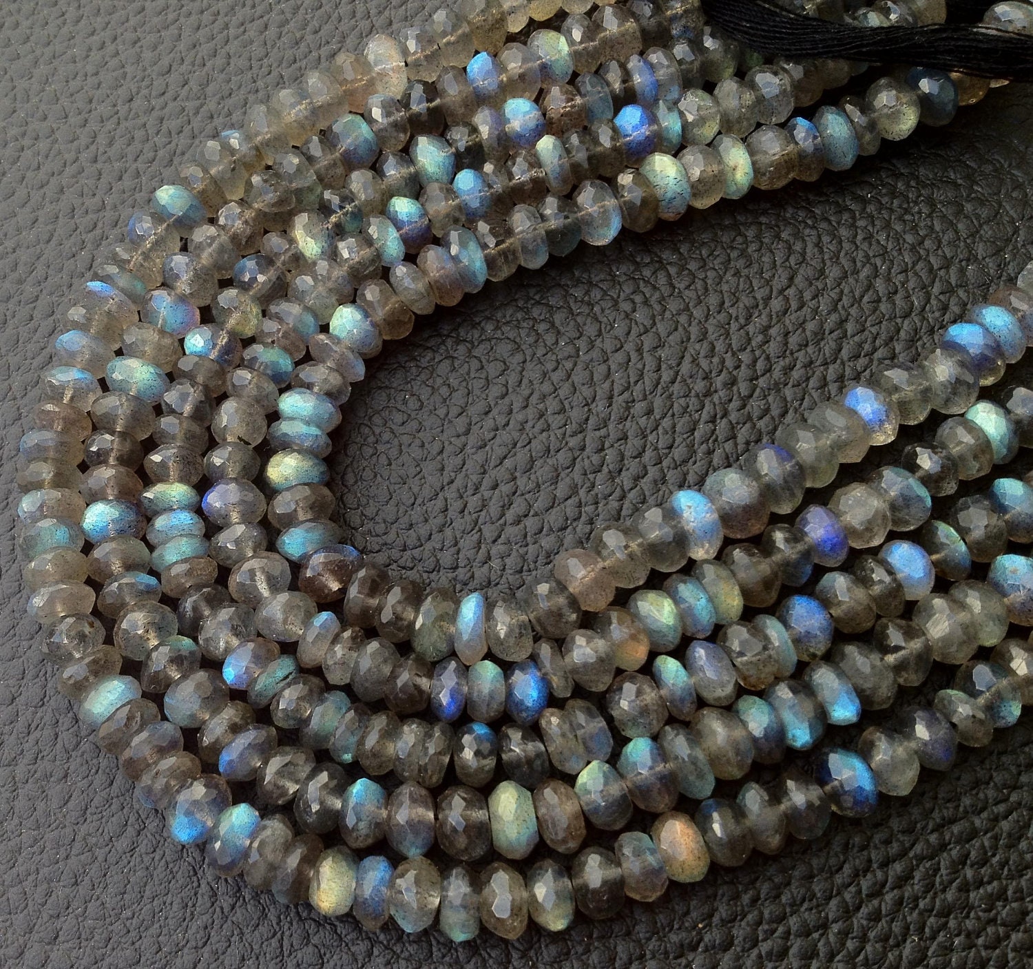 Brand New, Blue Flashy Labradorite Micro Faceted Rondelles, Full 9 inch Strand, 6-6.5mm, Superb Quality. at Low Price