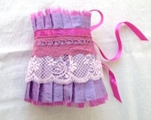 Lilac Shantung Silk Pink Lace and Fuchsia Ribbon Ruffle Cuff  Bridal Wedding Fun Statement - OnePerfectDay