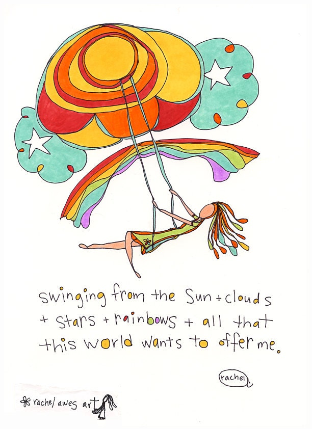 swinging. colorful print. by rachel awes.