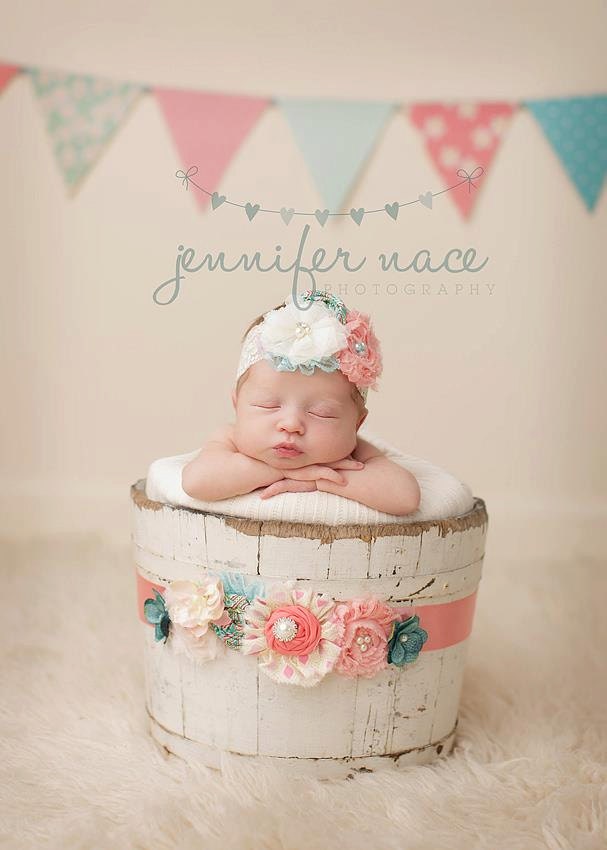 Coral, pink and aqua headband AND maternity sash or infant wrap SET with lace, rosettes, chiffon flowers and ruffles