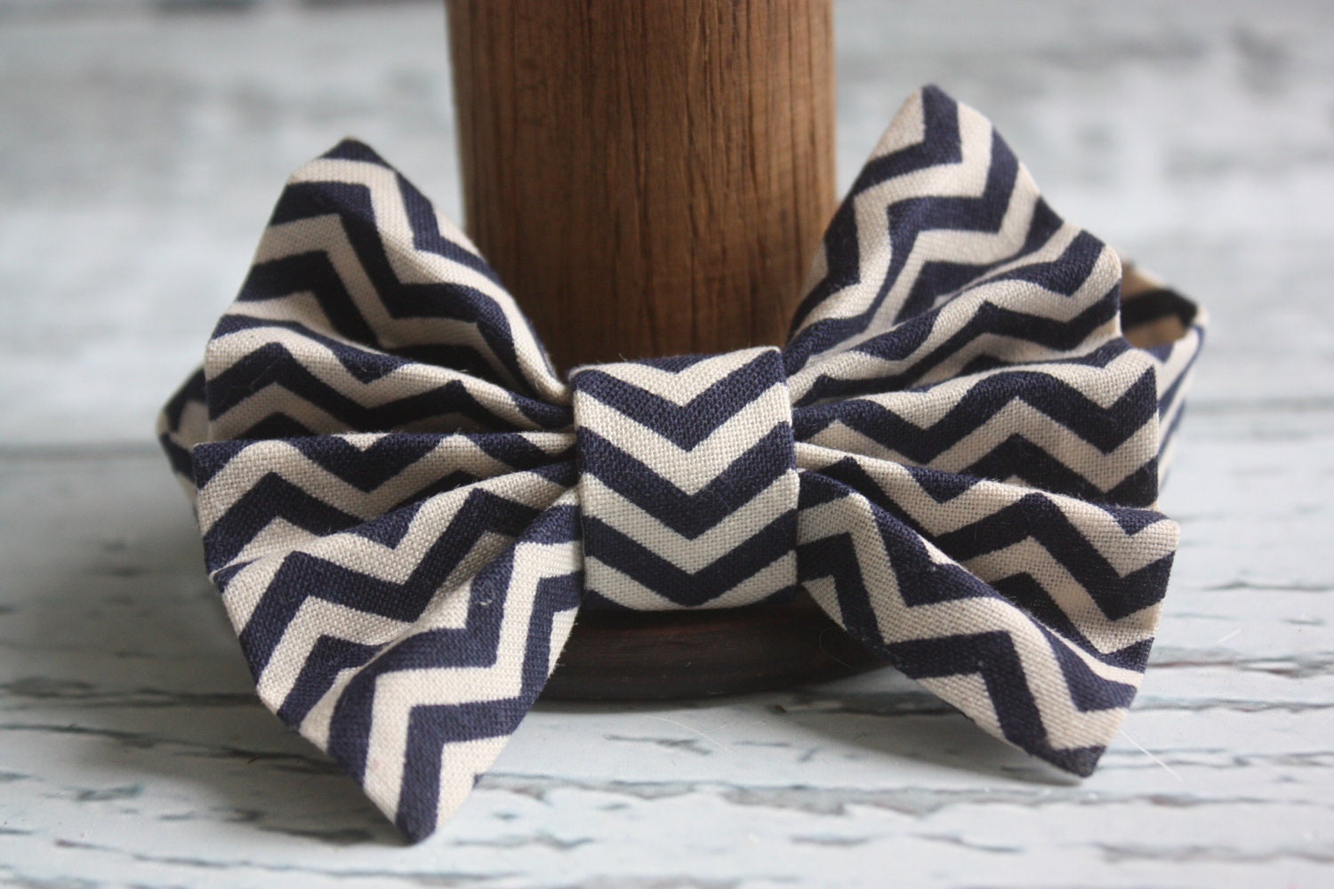 The Henry bowtie- navy and natural chevron print newborn baby boy necktie bowtie