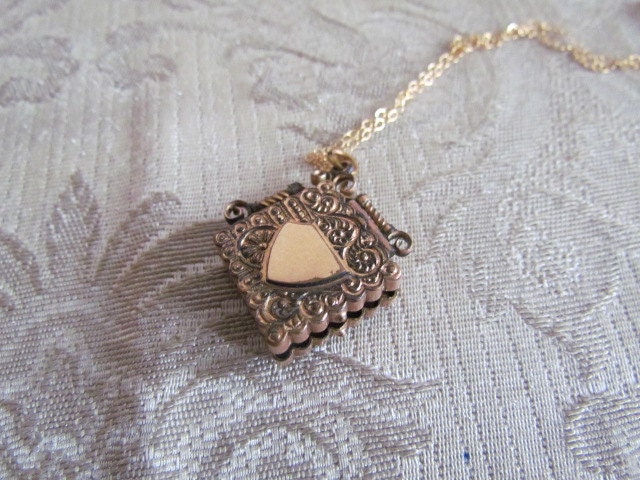 Antique Victorian Locket With Engraved Country House Scene c.1880s