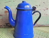 Vintage Coffee Pot Blue Enamel Tea Pot Kettle Poland Cobalt
