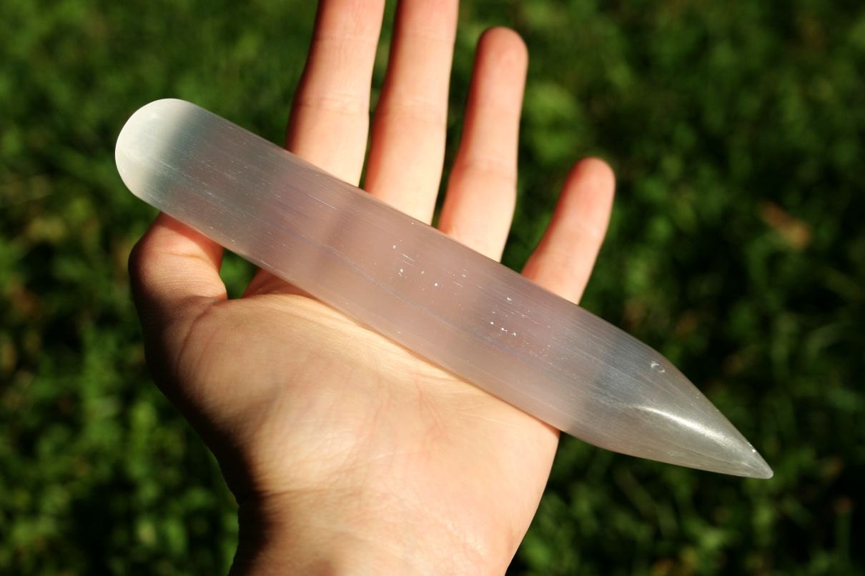 Selenite Pencil Point Round Massage Crystal Wand