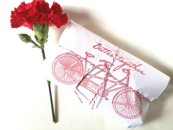 RESERVED Tandem Bike Coffee Favors and Napkin Set. Wedding Decor and Favors with Custom Stamp. Set of 50 by Apropos Roasters.