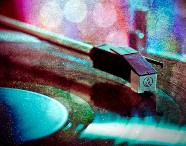 Color Photograph - Record Player - Bokeh - Record - Whimsical - Audiophile - Retro Record Player - 11 x 14 Print - Music Lover