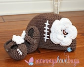 Touchdown Football Baby Girls Beanie and Booties Set - Newborn through 24 Month Sizes Available