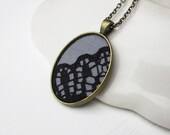 Black Lace Necklace, Art Deco Jewelry, Gray Necklace, Black Jewelry, Gold Brass Lace Pendant