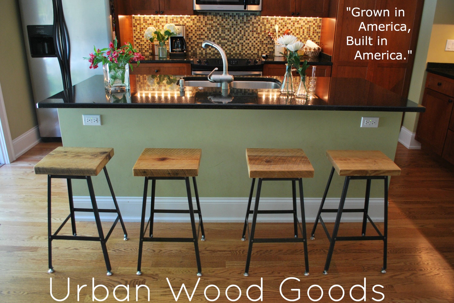 Reclaimed Wood and Steel Industrial Shop Stool. Made in Chicago. (3) 25" counter height.  QUICK SHIPPING