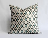 Designer Pillow Cover in Carnival Village Blue/ Natural - 18x18 or 20x20 inch