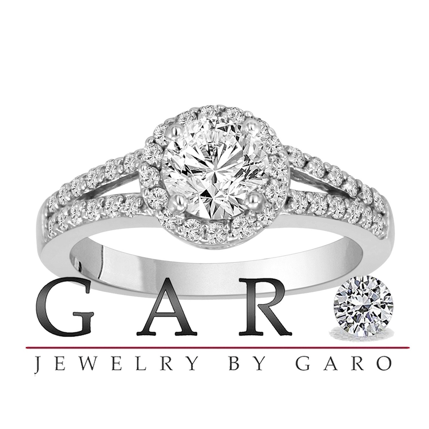 GIA Certified 1.04 Carat Diamond Halo Engagement Ring 14k White Gold handmade