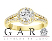 18K Yellow Gold 1.01 Carat CERTIFIED  Diamond Halo Engagement Cocktail Ring  handmade
