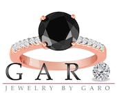 14K Rose Gold 1.69 Carat Fancy Black & White Diamond Engagement Ring HandMade