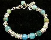 Gorgeous Turquoise Fire Agate,  Faceted Aquamarine, 925 Sterling, Artisan Bracelet