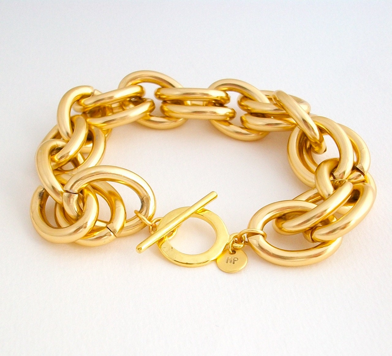 Large Link Gold Chain Bracelet. Statement Bracelet . Handmade Jewelry . by MoshPoshDesigns