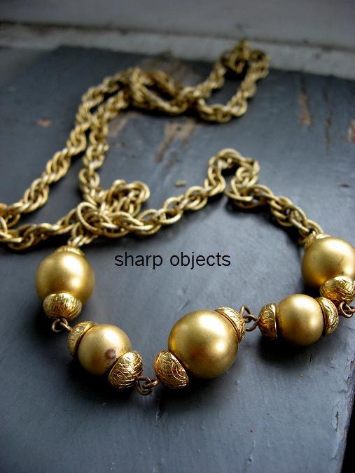 BALLS - vintage 60s chunky multi gold chain and gold bead metalwork accent, bold, statement NECKLACE