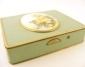 Vintage Cigarette Case Double Sided Aqua Green Enamel Floral Medallion