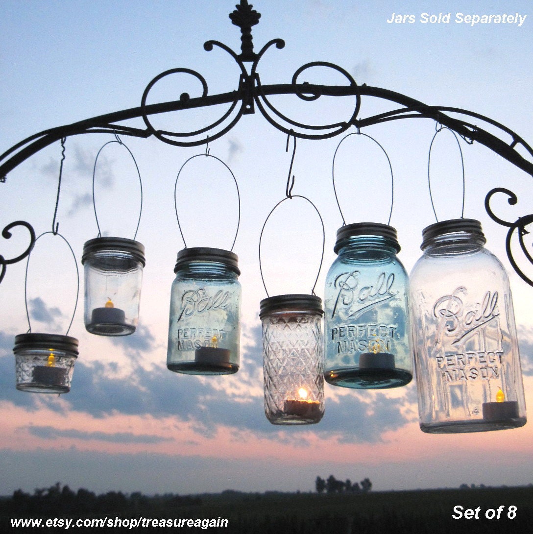 8 DIY Ball Jar Lanterns Lids Mason Jar Lanterns Hanging Candles or Flower Vases, Gold or Silver Twist On Lids only, no jars