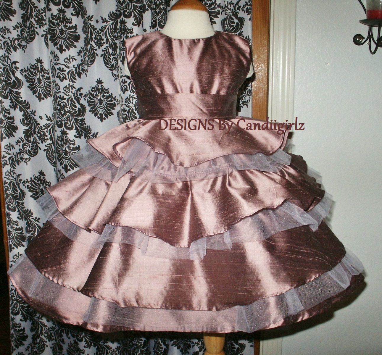 Precious Camille Custom made silk Dupioni w/ Tulle Ruffled Circle skirt  tiered Baby girl dress 9mo to 1 yr