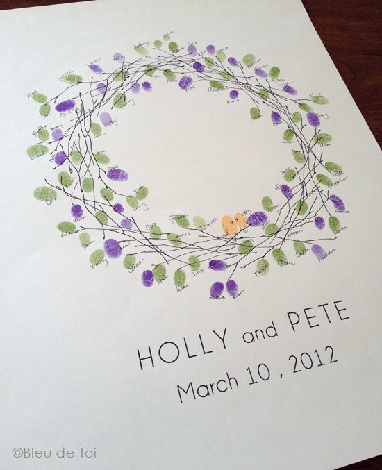 Special discount, Original guest book fingerprint wedding wreath, size medium (with 1 ink pad)