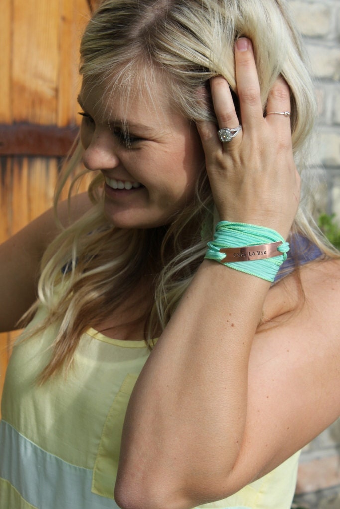 MIXED BERRY - Hand Stamped 100% Silk Multicolored Wrap Bracelet - Add Names, Date or Phrase of your choice