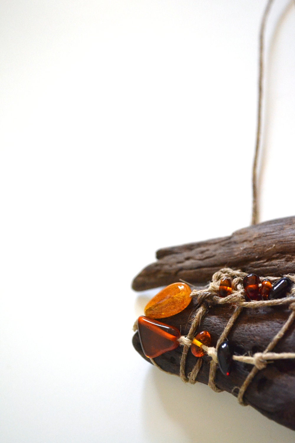 Handmade unique necklace from drift wood and natural Baltic Sea amber