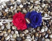 New York NY Giants Baby Headband Shabby Chic Blue and Red Double Flower Headband -  Newborn - Infant - Toddler - Girl - Adult - Photo Prop