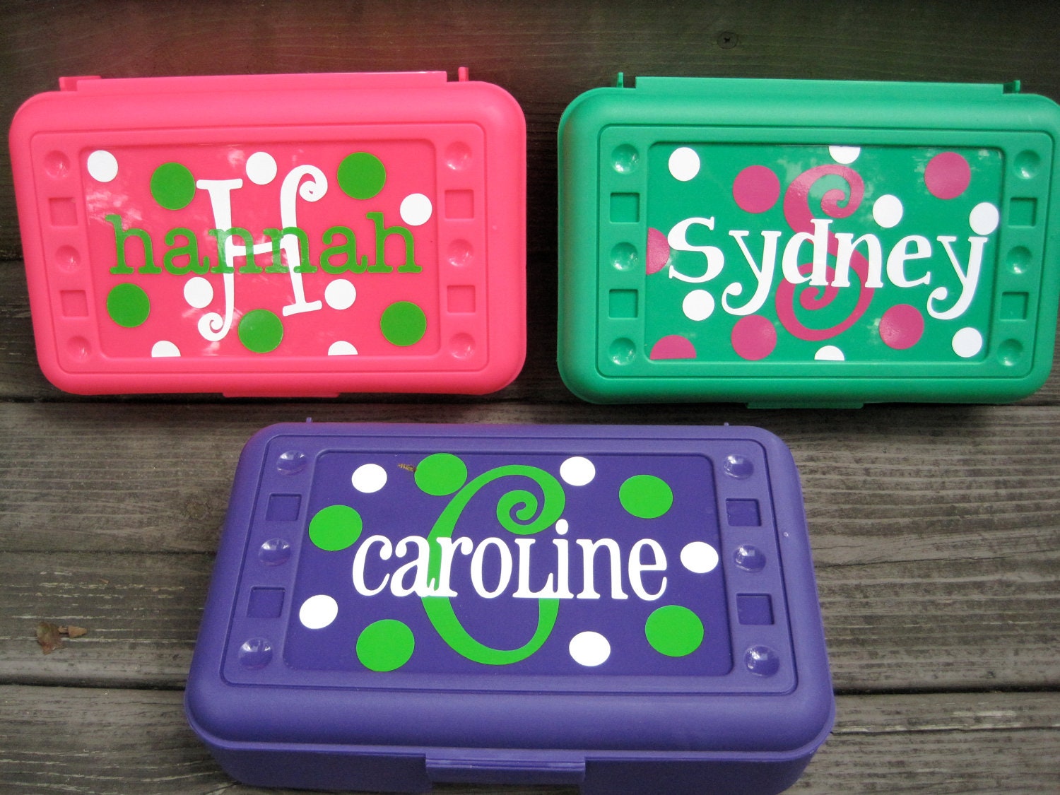 BACK TO SCHOOL-Personalized Polka Dot Pencil Box/ Art Supply holder