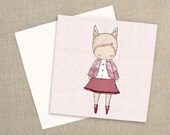 Blank Greeting Card - Square - Fox Girl Pink-  5.9 x 5.9 " or 150x150 mm