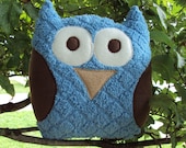 Blue and Brown Stuffed Owl - Soft and Fluffy Plush Owl Pillow