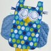 Polka Dots OWL Ribbon Tag Baby Blanket in Blue, Green, Yellow and White with Blue Minky Blankie Lovey Lovie Baby Gift