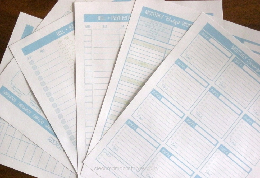 The Budget and Bill Pay Kit - Aqua and Lime - 6 documents - INSTANT DOWNLOAD