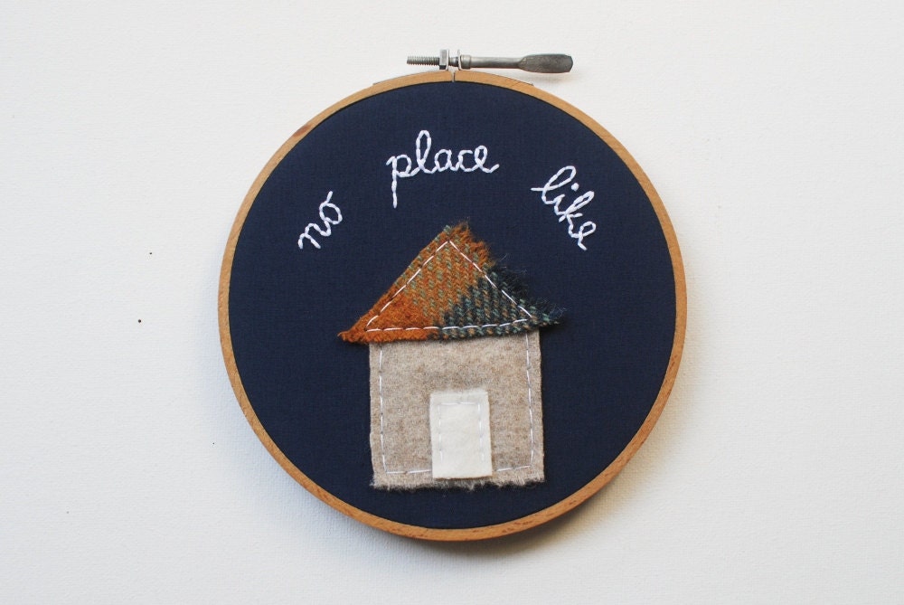 No Place Like Home - Embroidery Hoop Art - Primitive Home Decor - Country House - whatnomints