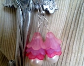 Shades of Pink Frosted Flower Bell Dangle Earrings