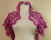 Inhale for Autumn-Crochet Shrug Bolero Fuschia Flower Bridal Bolero Wedding Lace Shrug Capelet (S-M-L)